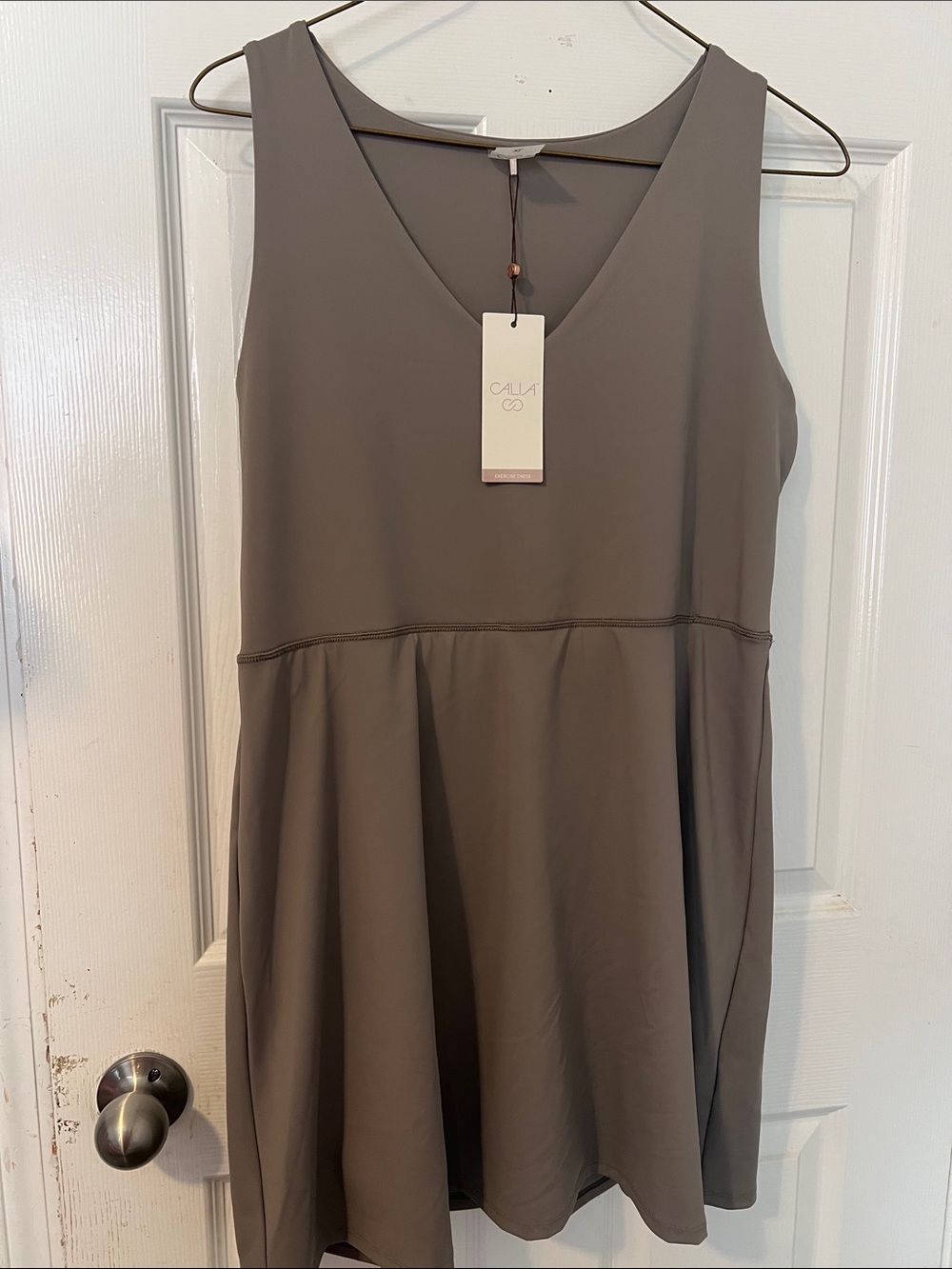 NWT CALIA Sleeveless V-Neck Mini Dress in Taupe